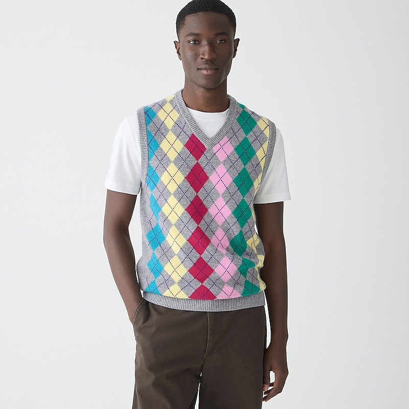 Hthr Steel Multi Argyle J.Crew Cashmere sweater-vest in argyle | J.Crew Factory | LIGOU6243