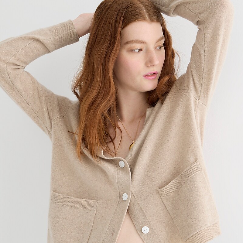 Hthr Stone J.Crew Cashmere patch-pocket cardigan sweater | J.Crew Factory | LBETN4925