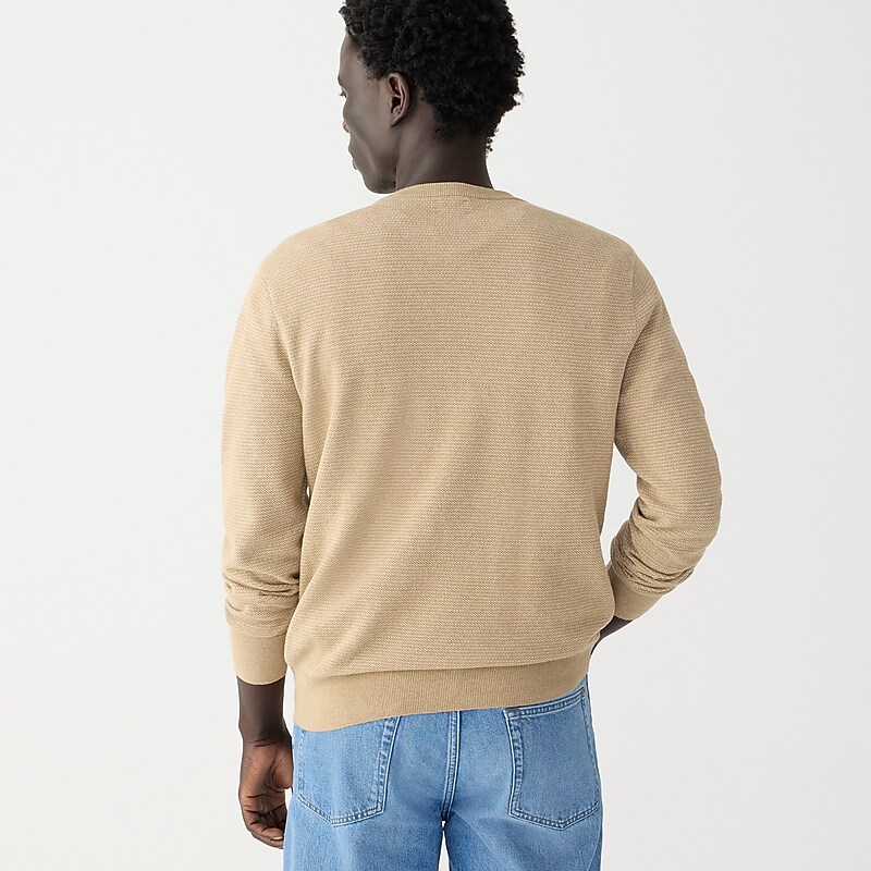 Hthr Warm Camel Natural J.Crew Cotton piqué-stitch crewneck sweater | J.Crew Factory | MJKCN9820