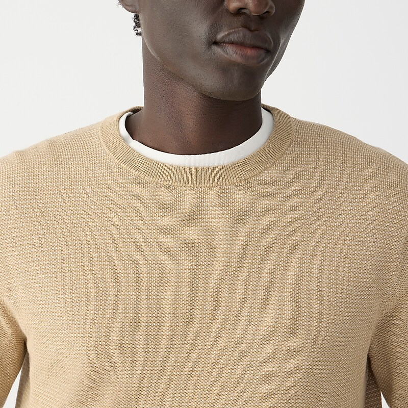 Hthr Warm Camel Natural J.Crew Cotton piqué-stitch crewneck sweater | J.Crew Factory | MJKCN9820