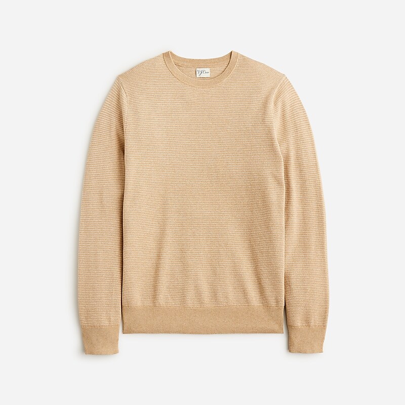 Hthr Warm Camel Natural J.Crew Cotton piqué-stitch crewneck sweater | J.Crew Factory | MJKCN9820