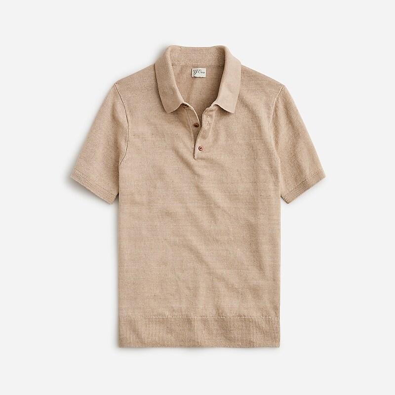 Hthr Wheat J.Crew Short-sleeve linen sweater-polo | J.Crew Factory | HMXTQ3879