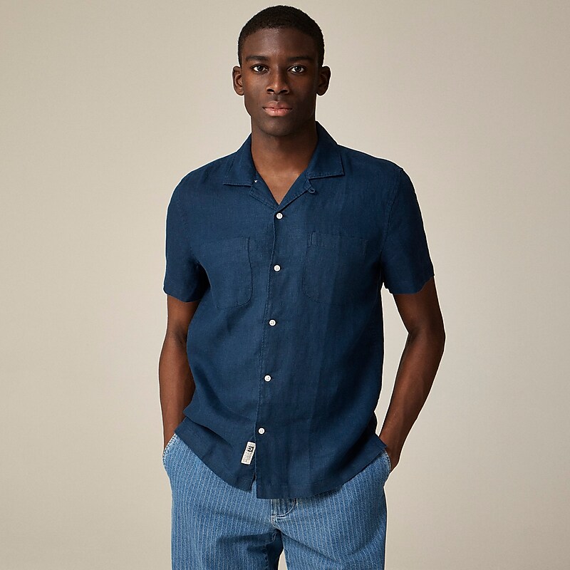 Ink J.Crew Short-sleeve camp-collar shirt in Irish linen | J.Crew Factory | YBUSC6578