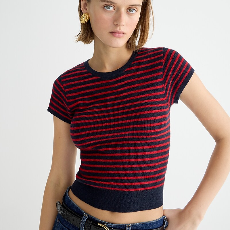 Ink Navy Cardinal J.Crew Ribbed featherweight cashmere T-shirt | J.Crew Factory | QCXHD1630