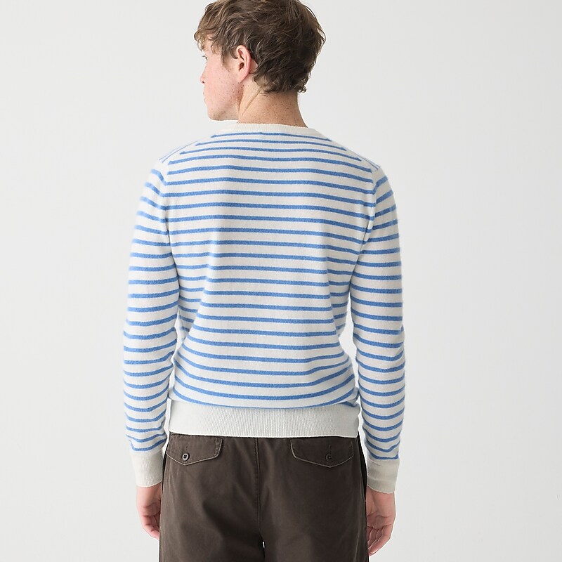 Ivory Amalfi Blue Strip J.Crew Cashmere jacquard crewneck sweater | J.Crew Factory | IKQJF6801