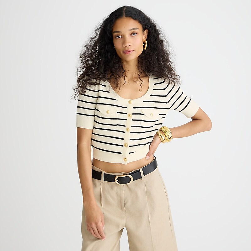 Ivory Black J.Crew Henley cropped sweater-tank | J.Crew Factory | FUBEY4617