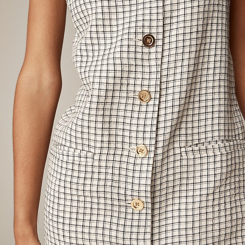 Ivory Black Plaid J.Crew Claudia dress in plaid linen | J.Crew Factory | KMQTV4253