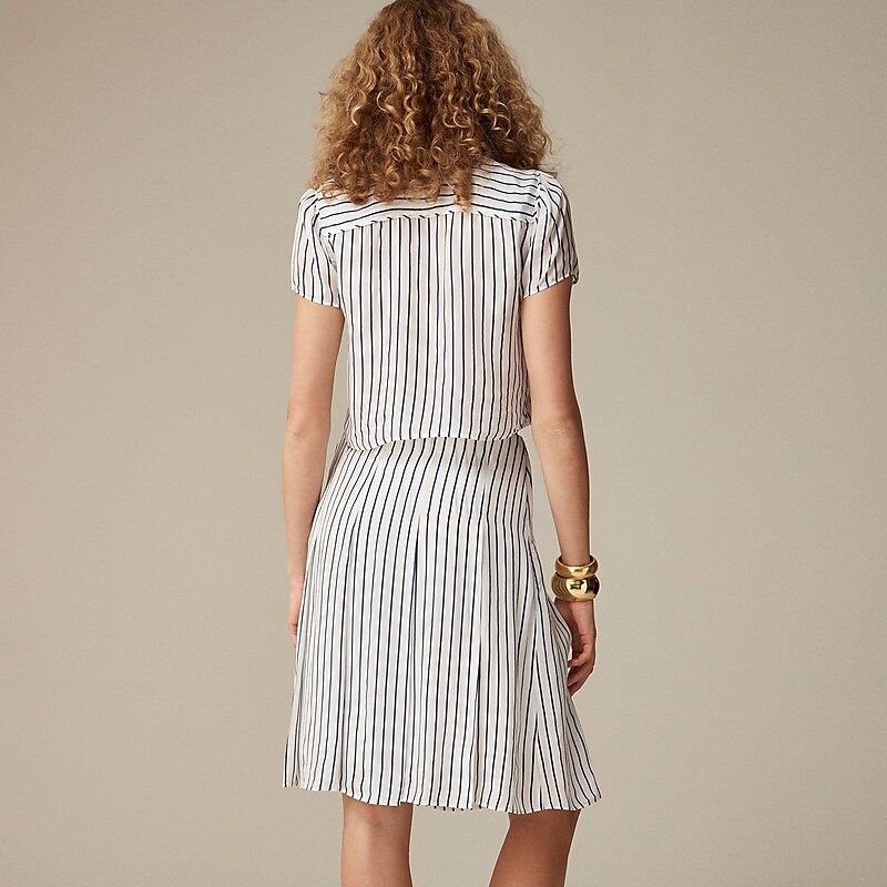 Ivory Blue J.Crew Pleated skirt in striped crepe de chine | J.Crew Factory | VGFKA3849