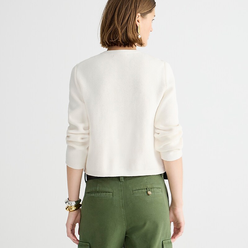 Ivory J.Crew Emilie sweater lady jacket with contrast trim | J.Crew Factory | ZQISF6437