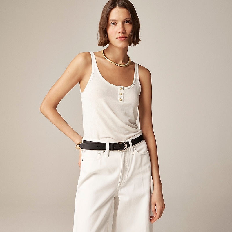 Ivory J.Crew Henley tank top in stretch linen blend | J.Crew Factory | CNPEJ9405