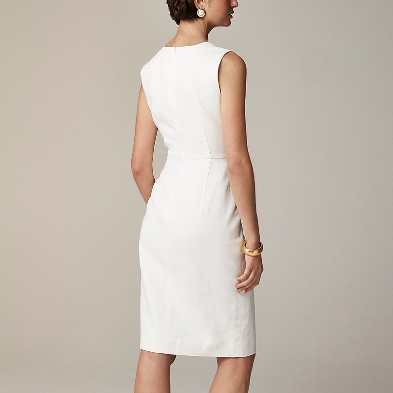 Ivory J.Crew High-neck sheath dress in stretch linen blend | J.Crew Factory | KCZTP7984