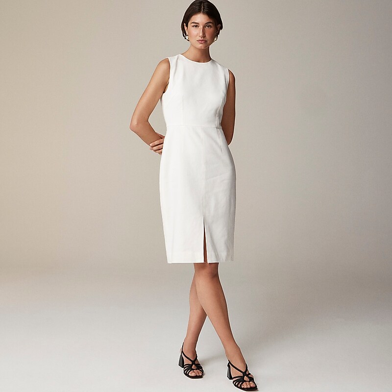 Ivory J.Crew High-neck sheath dress in stretch linen blend | J.Crew Factory | KCZTP7984