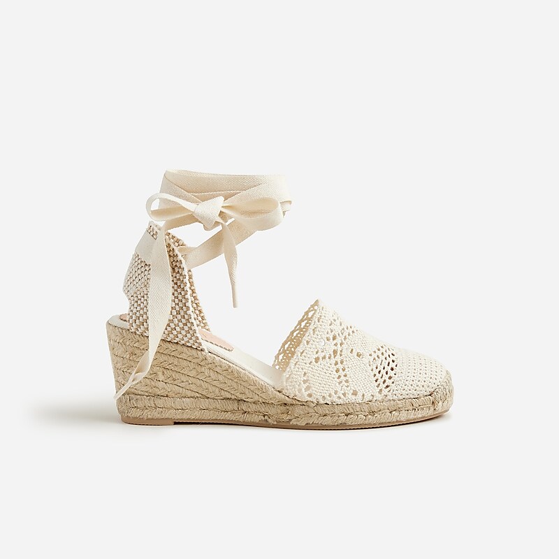 Ivory J.Crew Made-in-Spain lace-up midheel espadrilles with crochet | J.Crew Factory | QJCZB5672