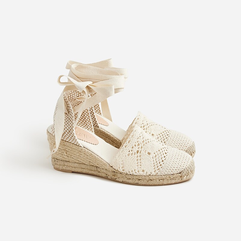 Ivory J.Crew Made-in-Spain lace-up midheel espadrilles with crochet | J.Crew Factory | QJCZB5672