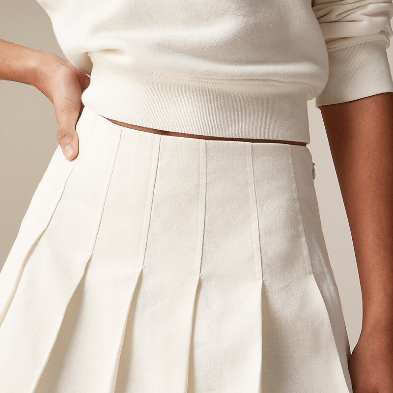 Ivory J.Crew Pleated mini skirt in stretch linen blend | J.Crew Factory | GPVQF6972