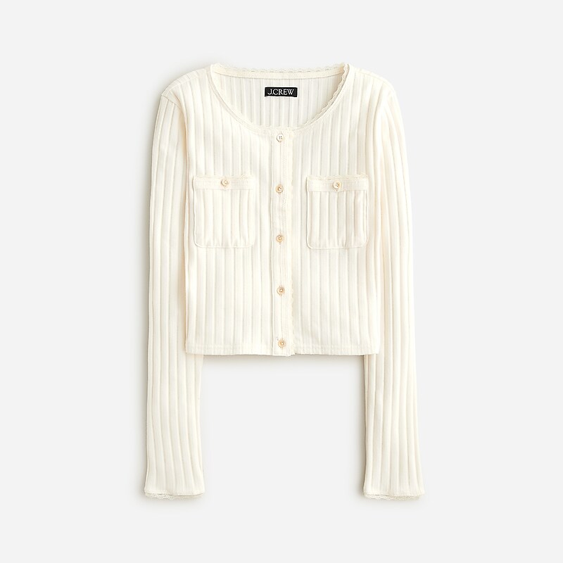 Ivory J.Crew Pointelle cardigan sweater | J.Crew Factory | JEQWF4732