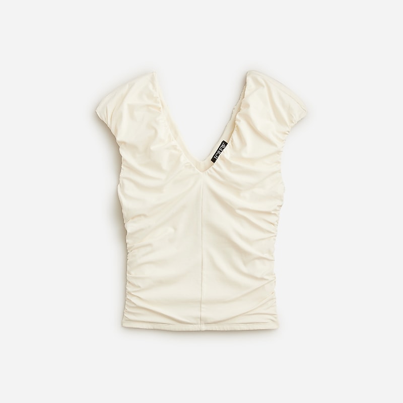 Ivory J.Crew Ruched V-neck top in stretch cotton blend | J.Crew Factory | MRZEO0924