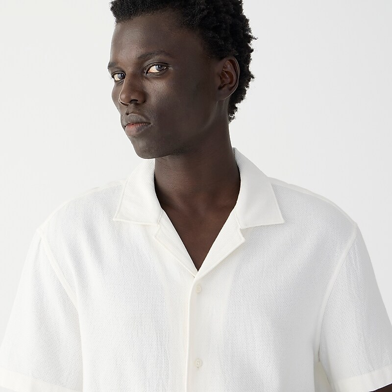 Ivory J.Crew Short-sleeve textured cotton camp-collar shirt | J.Crew Factory | UIWVX0189