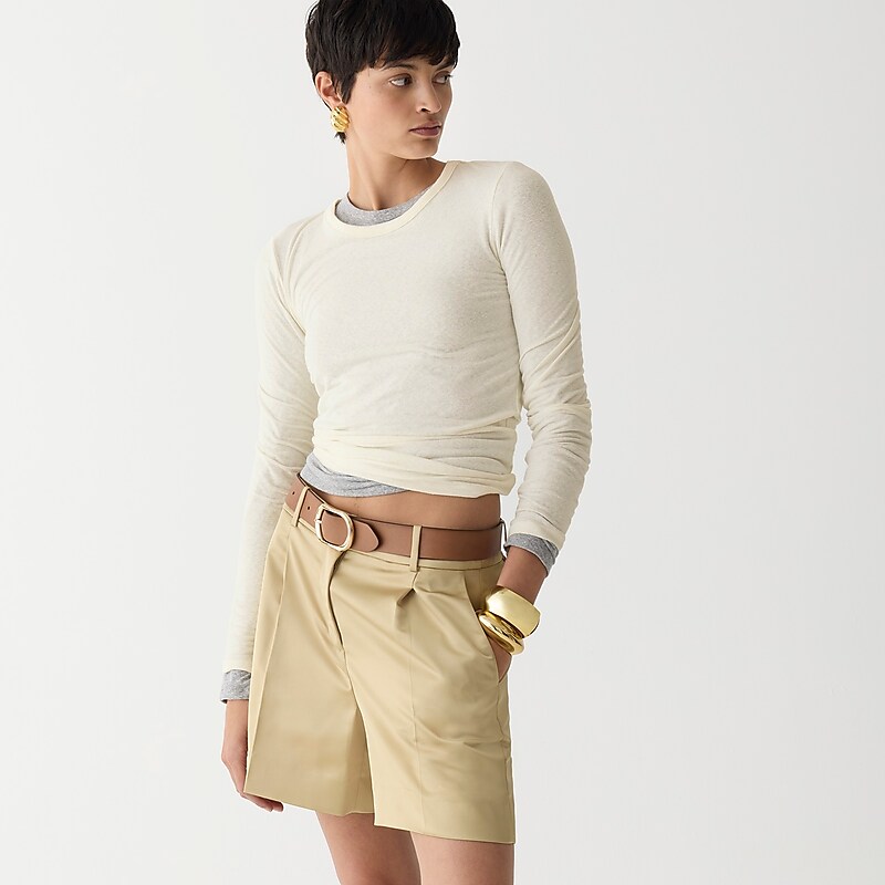 Ivory J.Crew Stretch linen-blend crewneck long-sleeve T-shirt | J.Crew Factory | OLWAG9715