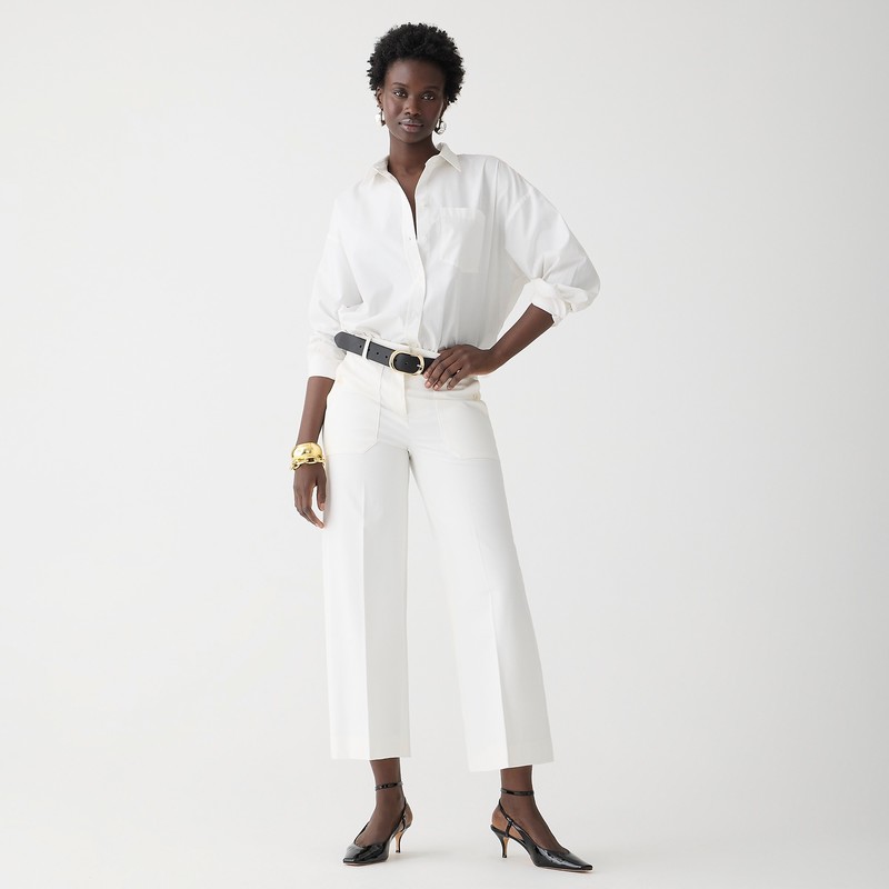 Ivory J.Crew Sydney wide-leg pant in bi-stretch cotton blend | J.Crew Factory | TPRKX8716