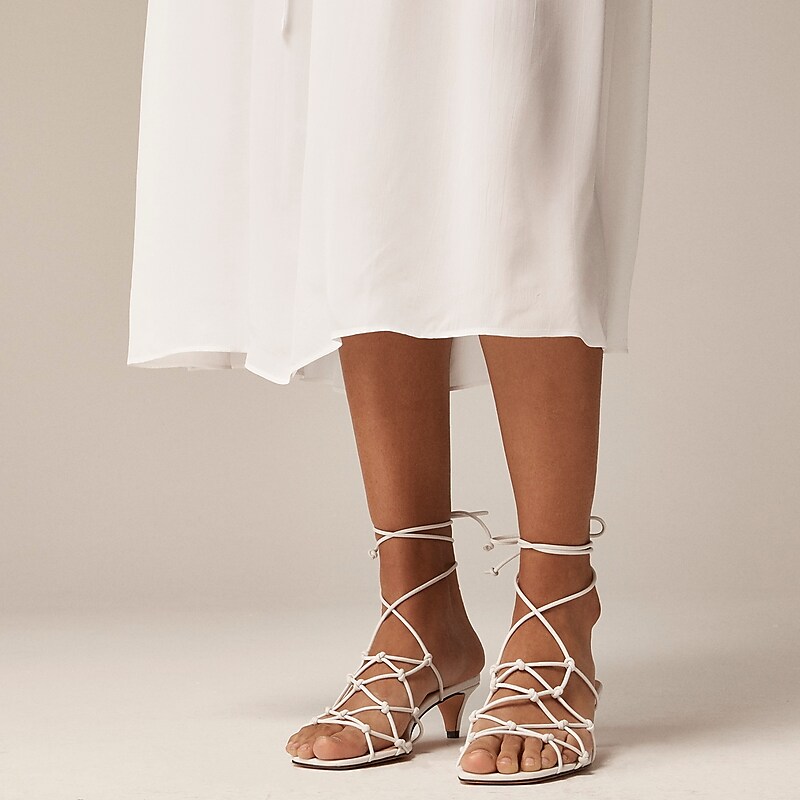 Ivory J.Crew Zadie knotted lace-up kitten heels in metallic leather | J.Crew Factory | JVGBY0794