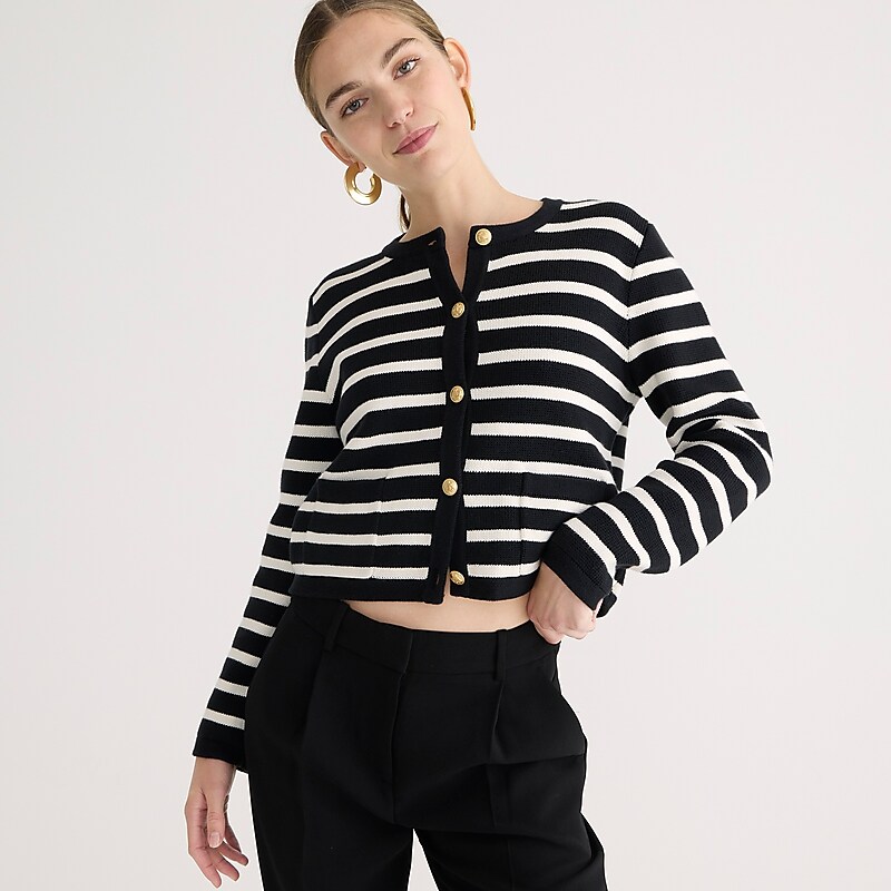 Ivory Navy J.Crew Emilie sweater lady jacket with contrast trim | J.Crew Factory | IETXV3974