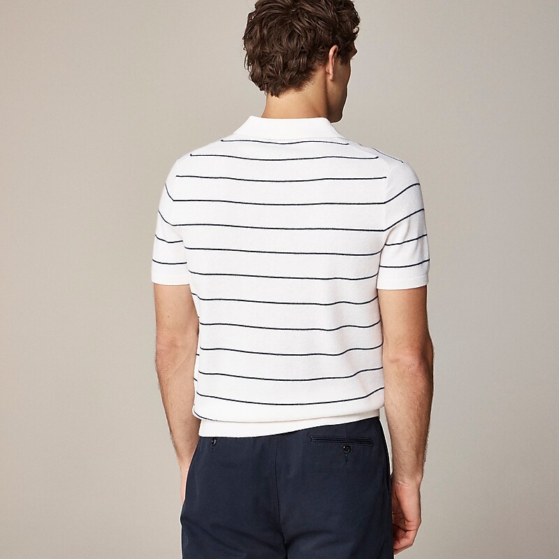 Ivory Navy Stripe J.Crew Short-sleeve cashmere sweater-polo | J.Crew Factory | XSHRJ9032