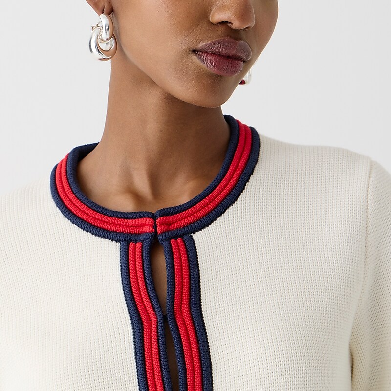 Ivory Red Navy J.Crew Emilie sweater lady jacket with contrast trim | J.Crew Factory | LCIEN0372