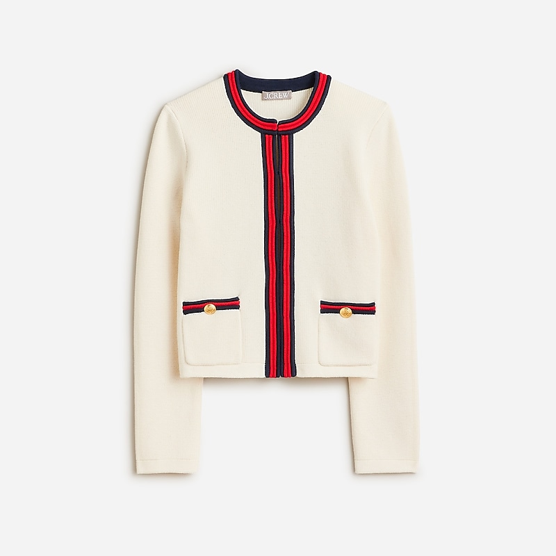 Ivory Red Navy J.Crew Emilie sweater lady jacket with contrast trim | J.Crew Factory | LCIEN0372