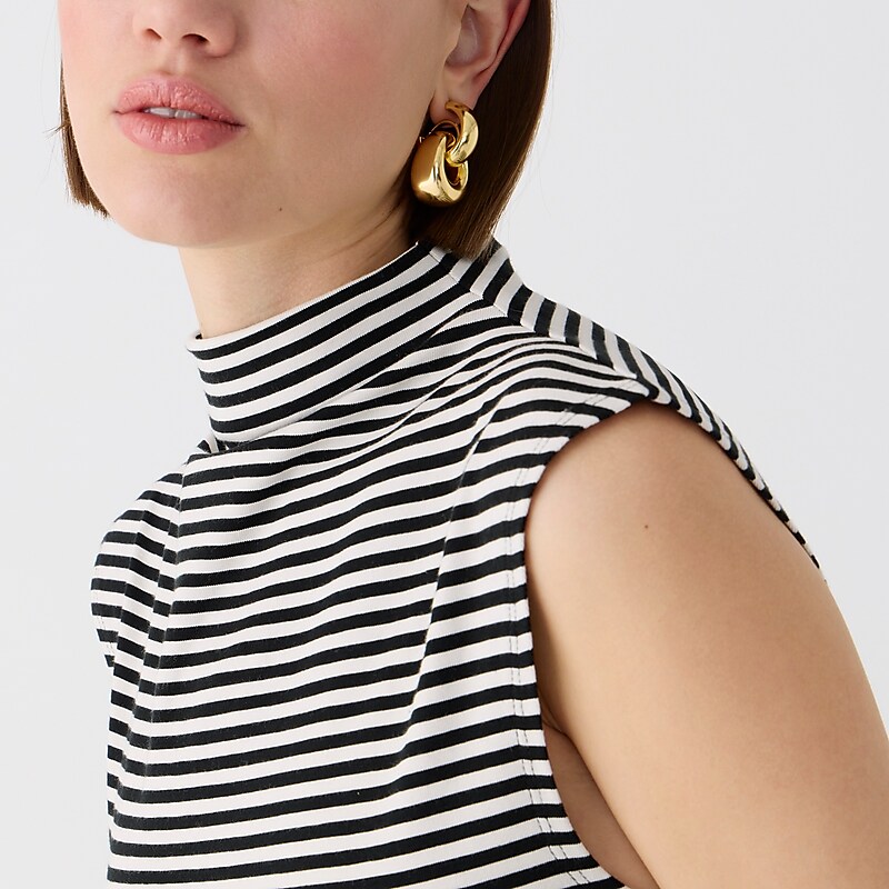 Jade Stripe Black Natur J.Crew Fitted mockneck tank top in stripe stretch cotton blend | J.Crew Factory | SYDBJ3024