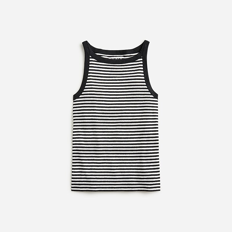 Jade Stripe Black Natur J.Crew High-neck tank top stretch linen blend | J.Crew Factory | JKAPO9128