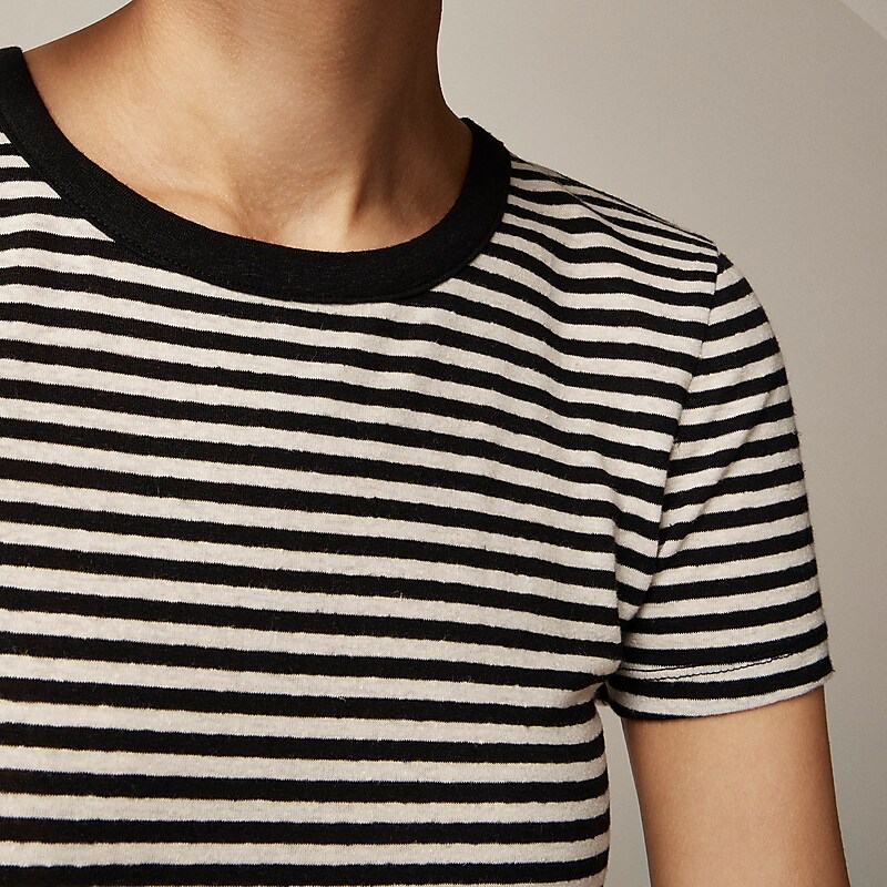 Jade Stripe Black Natur J.Crew Stretch linen-blend crewneck T-shirt | J.Crew Factory | ZESCO8260