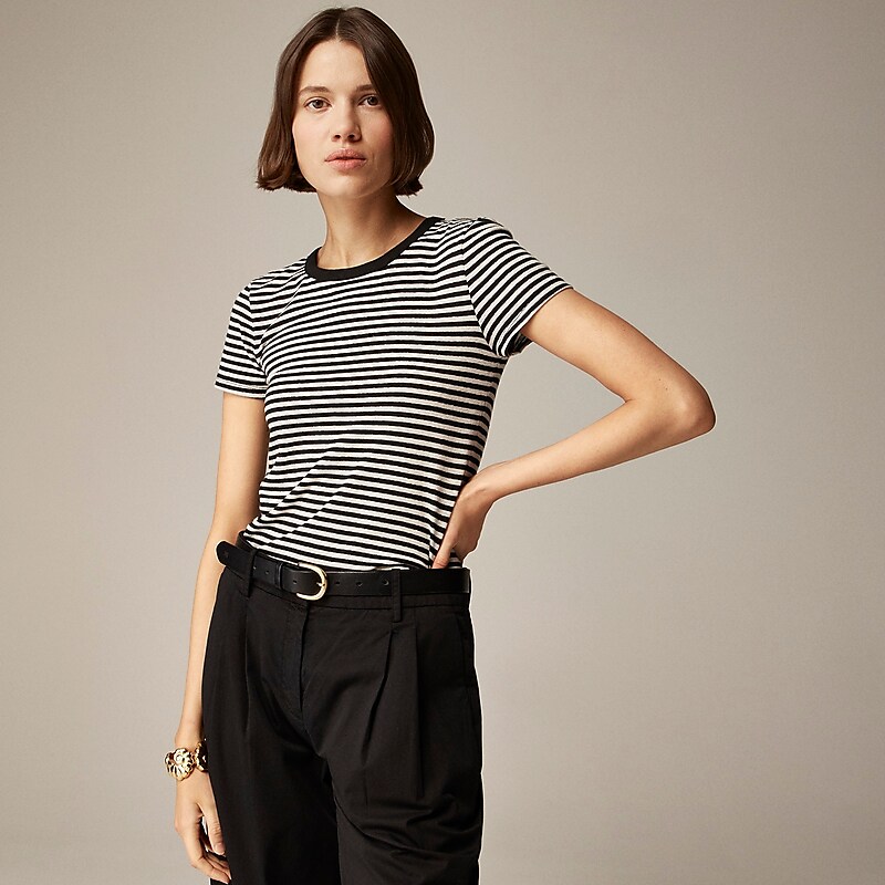 Jade Stripe Black Natur J.Crew Stretch linen-blend crewneck T-shirt | J.Crew Factory | ZESCO8260