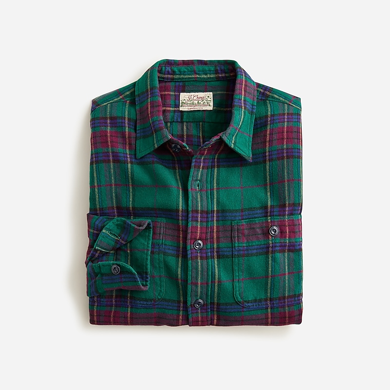 Jaxon Plaid Dk Green Mu J.Crew Midweight flannel workshirt in regenerative cotton | J.Crew Factory | XCPBH9027