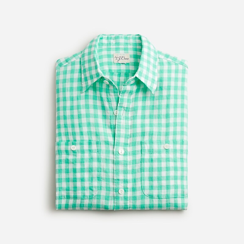 Kells Gingham Aqua J.Crew Baird McNutt Irish linen two-pocket workshirt | J.Crew Factory | FTUGQ1926