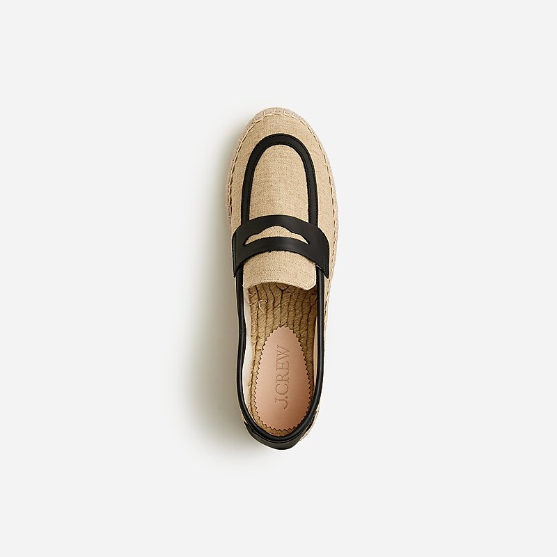 Khaki J.Crew Made-in-Spain loafer espadrilles in linen blend and leather | J.Crew Factory | DFEAX1784