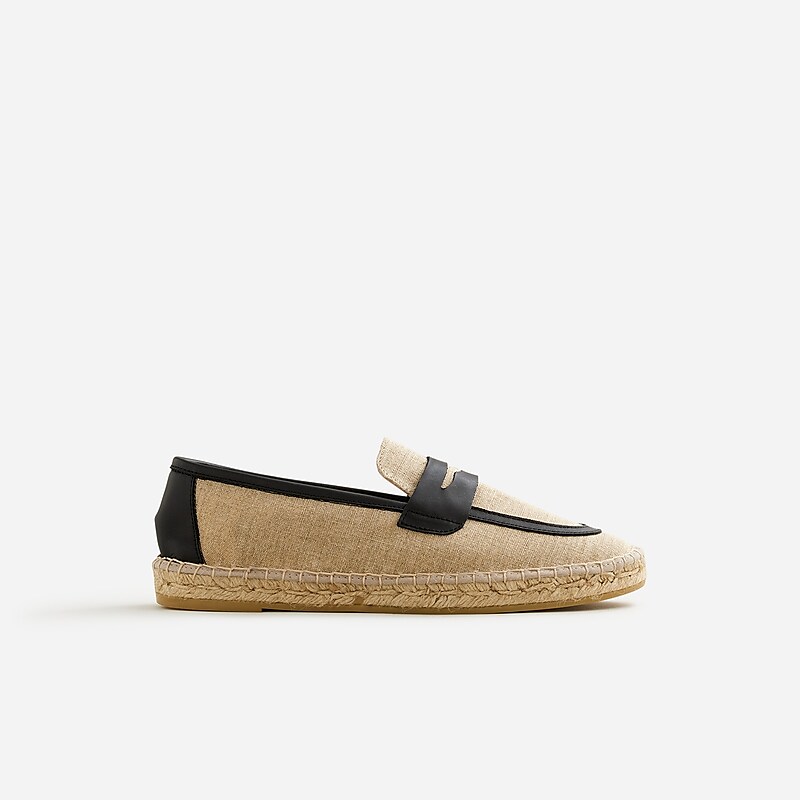 Khaki J.Crew Made-in-Spain loafer espadrilles in linen blend and leather | J.Crew Factory | DFEAX1784