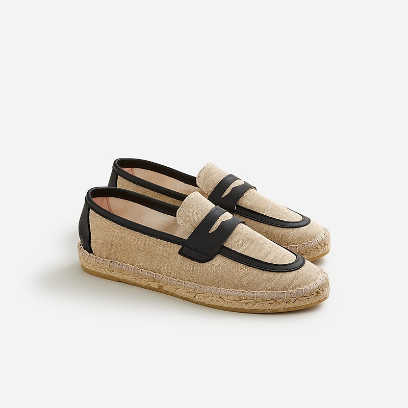 Khaki J.Crew Made-in-Spain loafer espadrilles in linen blend and leather | J.Crew Factory | DFEAX1784