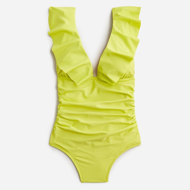 Lemon Sorbet J.Crew Ruched ruffle one-piece swimsuit | J.Crew Factory | QGBFC1062