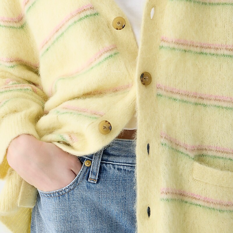 Lemon Sorbet Stripe J.Crew Alpaca-blend V-neck cardigan sweater in stripe | J.Crew Factory | HSYJR0619