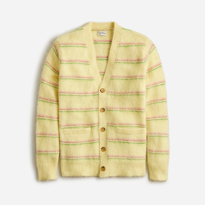 Lemon Sorbet Stripe J.Crew Alpaca-blend V-neck cardigan sweater in stripe | J.Crew Factory | HSYJR0619