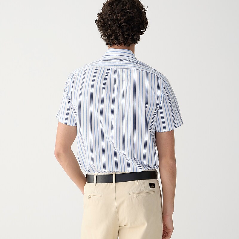 Merlin White Blue J.Crew Short-sleeve Secret Wash cotton poplin shirt with point collar | J.Crew Factory | LYCHG0126