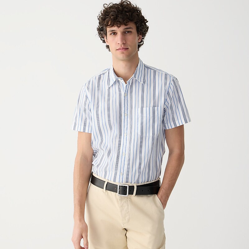 Merlin White Blue J.Crew Short-sleeve Secret Wash cotton poplin shirt with point collar | J.Crew Factory | LYCHG0126