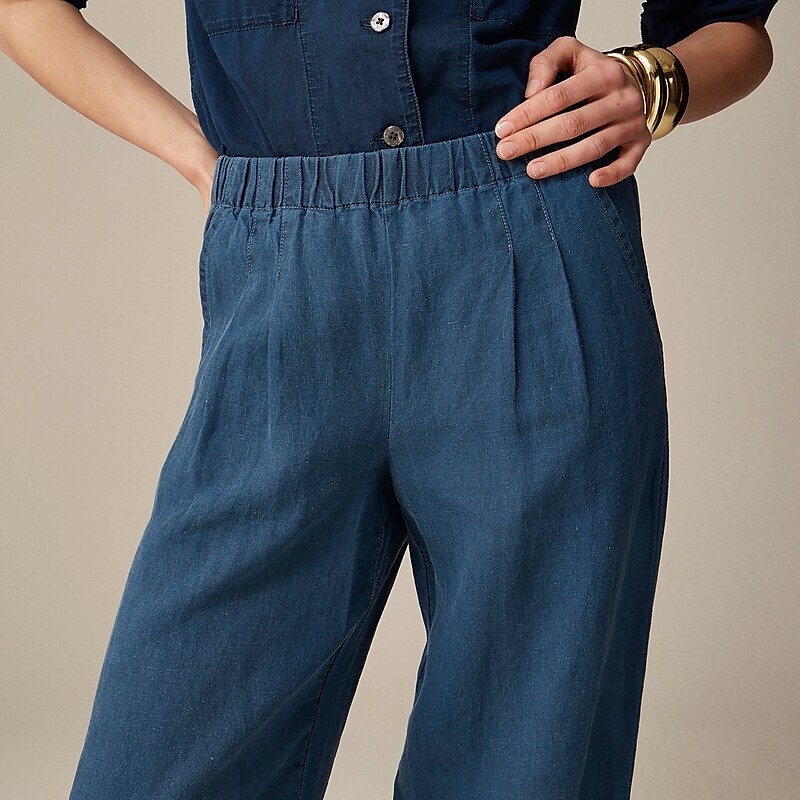 Mista Wash J.Crew Pleated pull-on pant in indigo linen blend | J.Crew Factory | IVXJD4698