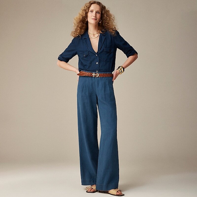 Mista Wash J.Crew Pleated pull-on pant in indigo linen blend | J.Crew Factory | IVXJD4698