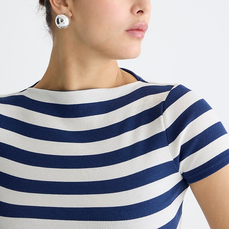 Montauk Stripe A Evenin J.Crew Fine-rib fitted boatneck T-shirt | J.Crew Factory | NVTDF3406