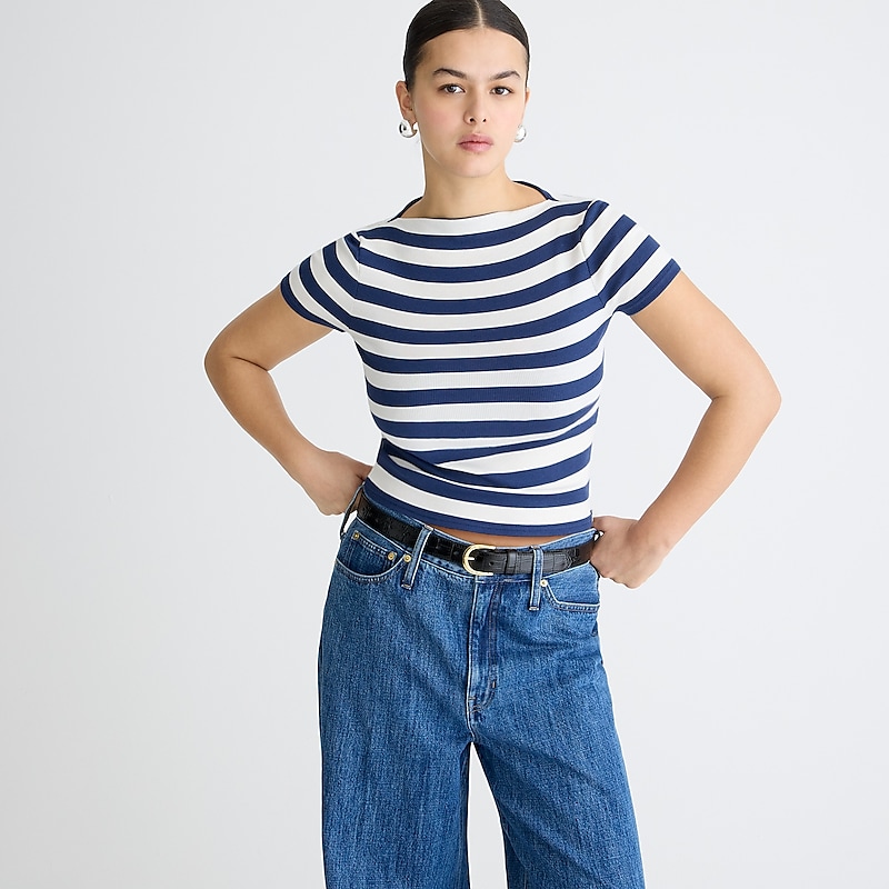 Montauk Stripe A Evenin J.Crew Fine-rib fitted boatneck T-shirt | J.Crew Factory | NVTDF3406