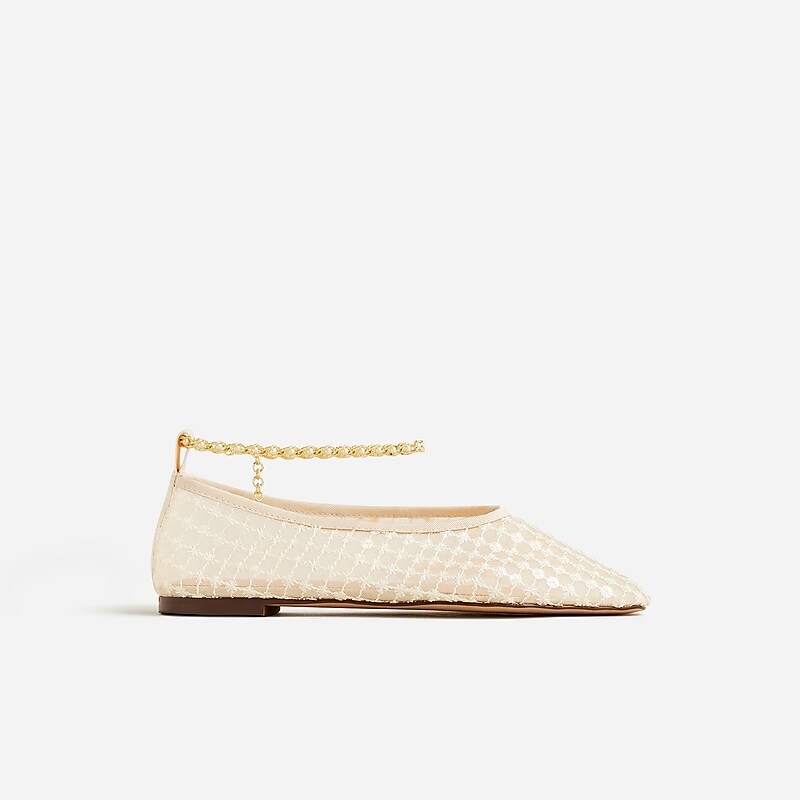 Moroccan Sand J.Crew Quinn embellished removable ankle-strap ballet flats in mesh | J.Crew Factory | HWDKB5876