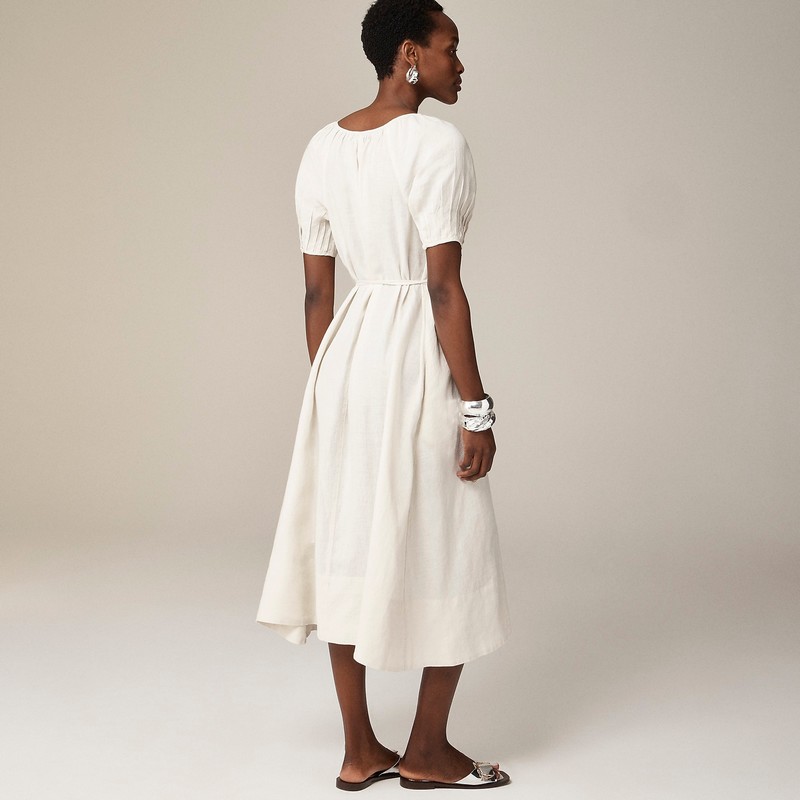 Natural J.Crew Button-up midi dress in linen | J.Crew Factory | REZMV1623