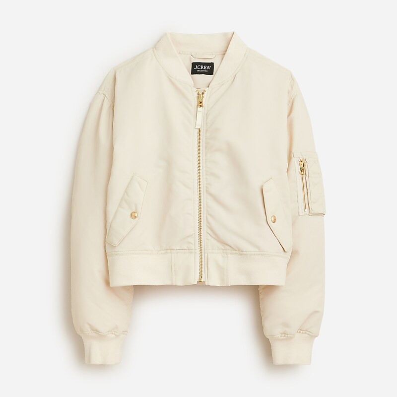 Natural J.Crew Collection ruched bomber jacket in lightweight shiny nylon | J.Crew Factory | BXIQZ6120